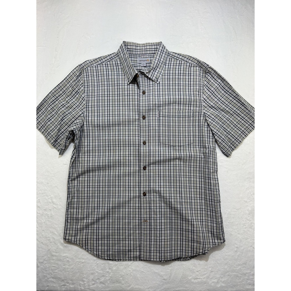 Carhartt Shirt Mens XL Blue Plaid Short Sleeve Button Front Relaxed Fit Casual